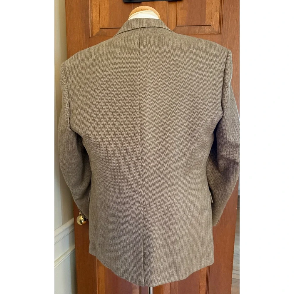 Alan Lebow Herringbone Sport‎ Coat Mens 44R Tan Wool Cashmere Blazer Jacket
